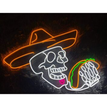 Skeleton Cowboy Eating Tacos Led Neon Sign