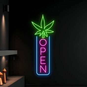 Weed Leaf Open Logo Led Neon Sign Smoking Machine Led Sign Smoking Shop Neon Light Shop