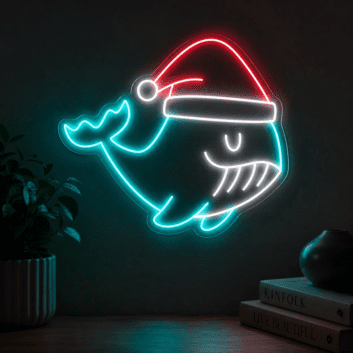 Whale Fish Christmas Hat Led Neon Sign Whale Fish Christmas Led Sign Christmas Neon Sign