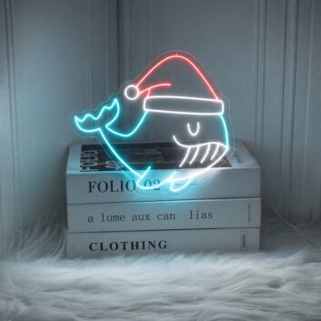 Whale Fish Christmas Hat Led Neon Sign Whale Fish Christmas Led Sign Christmas Neon Sign