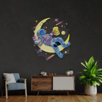 Astronauts Drinking Beer Light Space Uv Neon Light Bedroom Decor