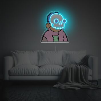 Boy Wearing Skull Mask LED Neon Acrylic Artwork
