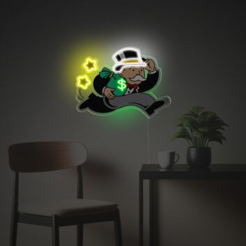 Gentelman Running With A Bag Of Money LED Neon Acrylic Artwork