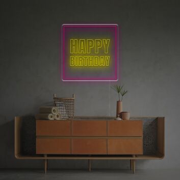 Happy Birthday in Square Frame LED Neon Sign