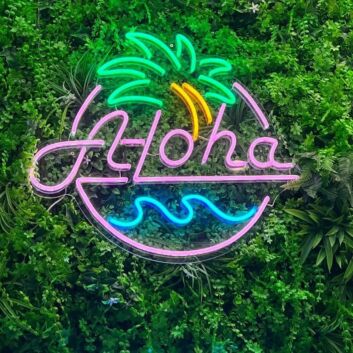 Aloha Palm Tree and Wave LED Neon Sign