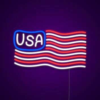 USA Lettered Wavy Flag LED Neon Sign