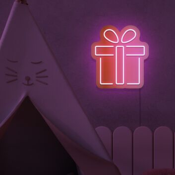 Gift Box with Central Ribbon LED Neon Sign