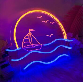 Sun Wave Seagull Sunset Sunrise Neon Sign