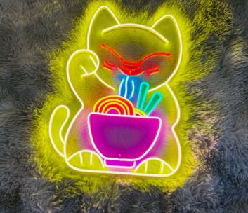 Lucky Cat Eating Noodles Neon Sign