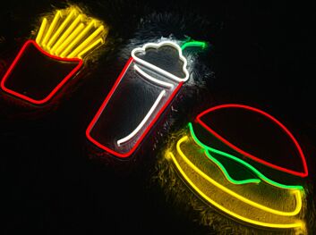 Burger, Fries and Topped Drink LED Neon Sign