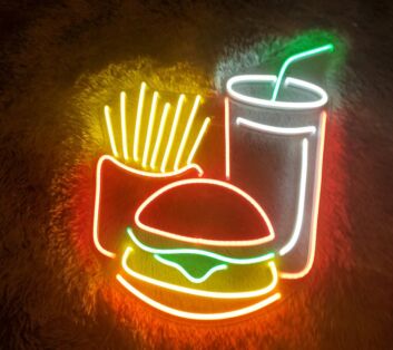 Burger with Fries and Tall Drink LED Neon Sign