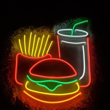 Burger with Fries and Tall Drink LED Neon Sign