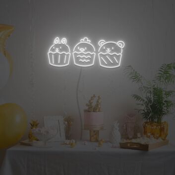 Animal Cupcake Trio LED Neon Sign