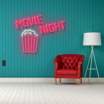 Movie Night With Popcorn Neon Sign