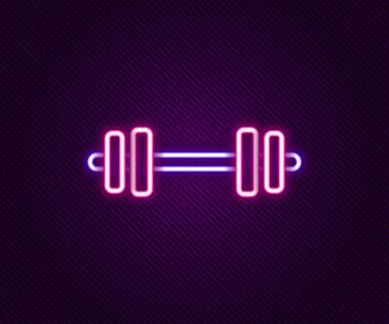 Glowing Neon Line Barbell Icon Isolated On Black Background