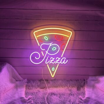 Pizza Neon Sign Bright Yellow And Purple Neon Sign