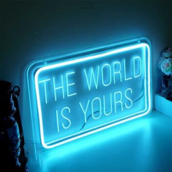 The World Is Yours Thin Letters in Rounded Frame LED Neon Sign