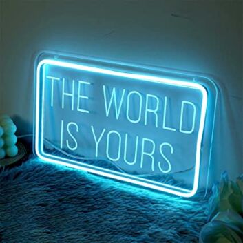The World Is Yours Thin Letters in Rounded Frame LED Neon Sign