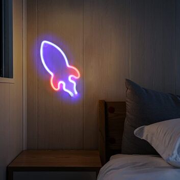 Led Neon Rocket Signs Light Wall Hanging Decor Blue And Red Signs