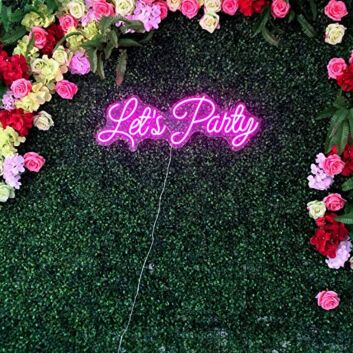 Lets Party Neon Sign Wall Decor Led Pink Neon Sign For Wedding Engagement Party