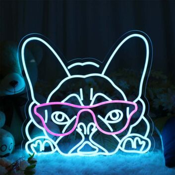 Puppy with Pink Glasses LED Neon Sign