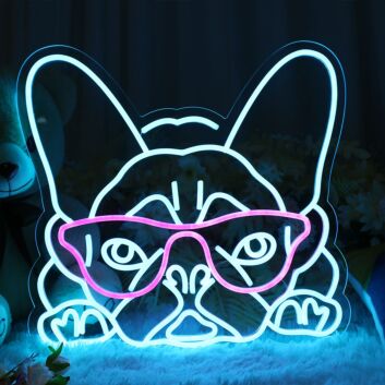 Puppy with Pink Glasses LED Neon Sign