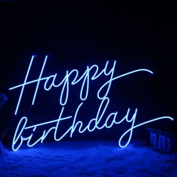 Happy Birthday with Twin Long Finishing Swashes LED Neon Sign
