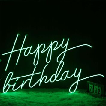 Happy Birthday with Twin Long Finishing Swashes LED Neon Sign