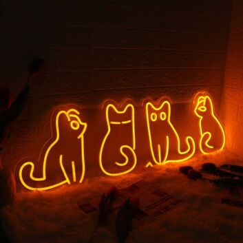 Adorable Cats Orange Neon Sign