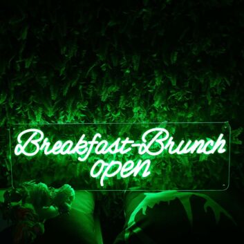 Breakfast Brunch Open Green Neon Sign