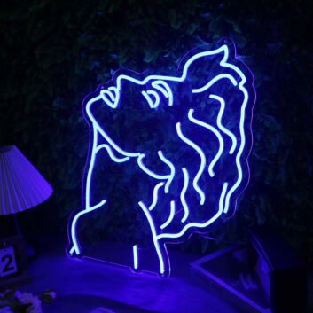 Beautiful Long haired Man Blue Neon Sign