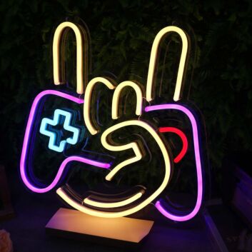 Rock Gesture With Game Controller Neon Sign