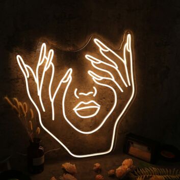 Half Face Formed By Two Beautiful Hands Neon Sign