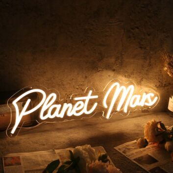 Planet Mars Yellow Neon Sign
