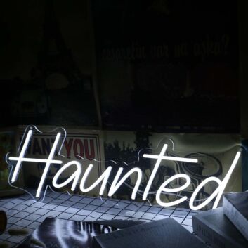 Haunted White Neon Sign