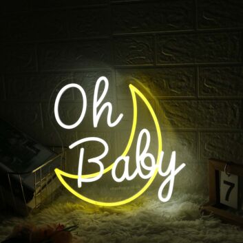 Oh Baby With Moon White Neon Sign