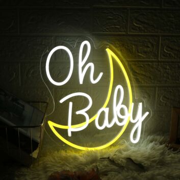 Oh Baby With Moon White Neon Sign