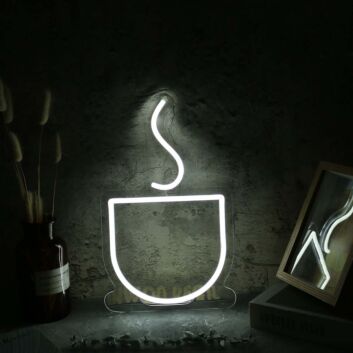A Cup Of Hot Drink White Neon Sign