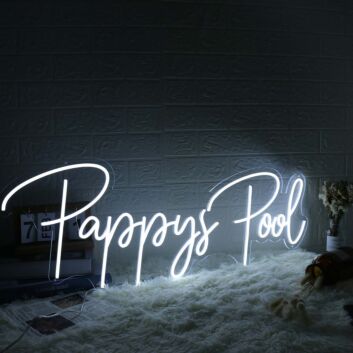 Pappy&#039;s Pool White Neon Sign