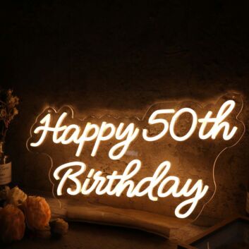 Happy 50th Birthday Yellow Neon Sign