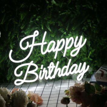 Happy Birthday White Neon Sign