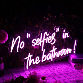 No Selfies In The Bathroom Purple Neon Sign