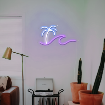 Beach Vibes Palm Tree Waves Neon Sign