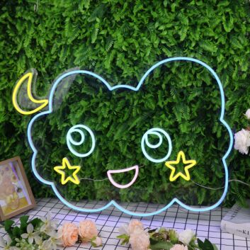 Adorable Cloud With Moon And Stars Neon Sign