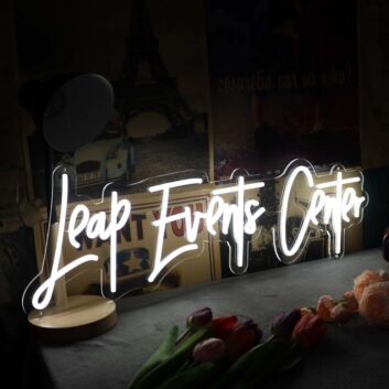 Leap Event Center White Neon Sign
