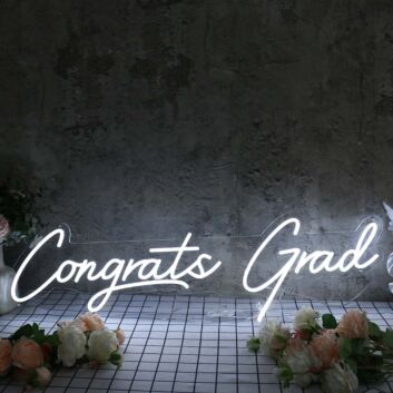 Congrats Grad White Neon Sign