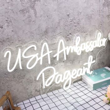 USA Ambassador Pageant White Neon Sign