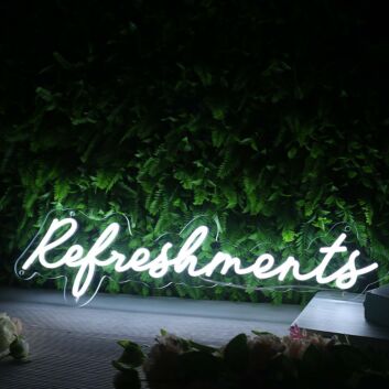Refreshments White Neon Sign