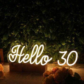 Hello 30 Yellow Neon Sign
