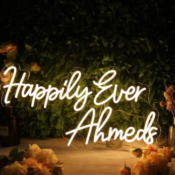Happily Ever Ahmeds Yellow Neon Sign